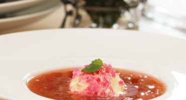 Image: Rabarbrasuppe med bringebærdropsis